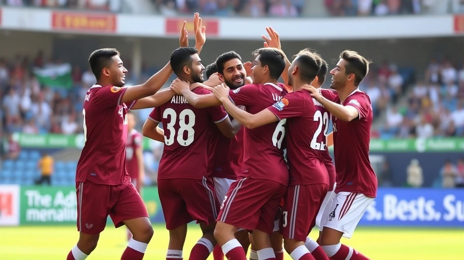 Ảnh đội tuyển quốc gia Qatar trong trận Cúp châu Á.