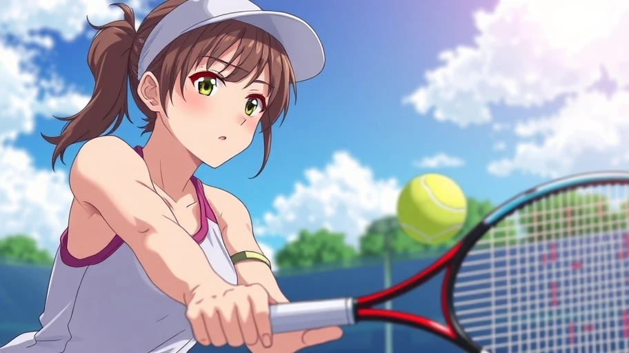 Cảnh thi đấu của nhân vật nữ trong anime Aim for the Ace!