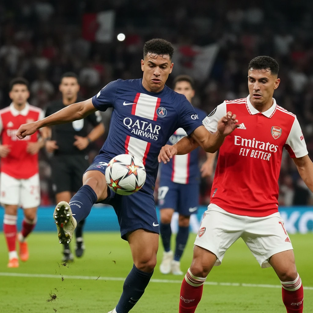 Cầu thủ PSG và Arsenal trong trận đấu