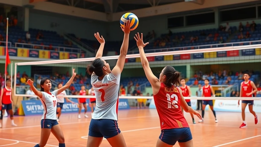 Đội tuyển U21 Việt Nam và Thái Lan thi đấu bóng chuyền