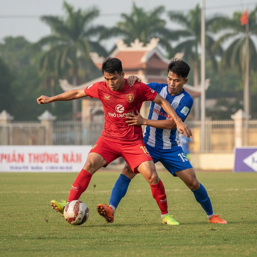 Hai cầu thủ tranh bóng trên sân cỏ