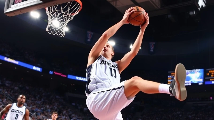 Hình ảnh Dirk Nowitzki ghi điểm trong trận chung kết NBA 2011.