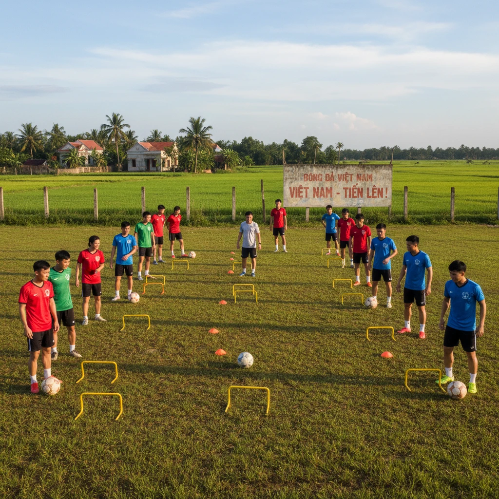 Hình ảnh đội bóng luyện tập trên sân cỏ tại Việt Nam