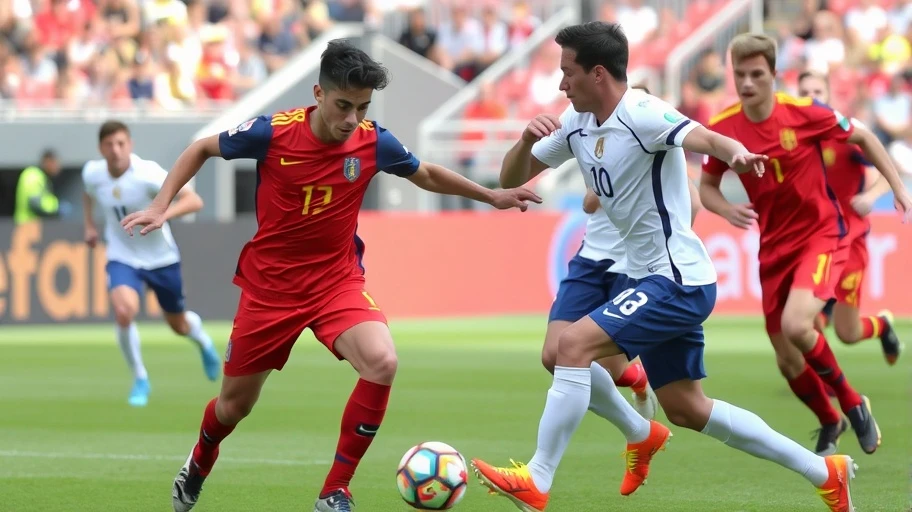 Hình ảnh hành động giữa cầu thủ Pháp và Tây Ban Nha