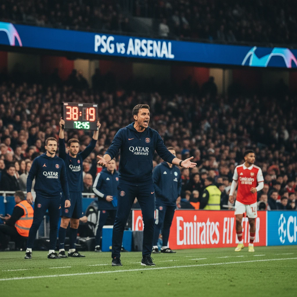 Hình ảnh huấn luyện viên chỉ đạo trong trận PSG vs Arsenal