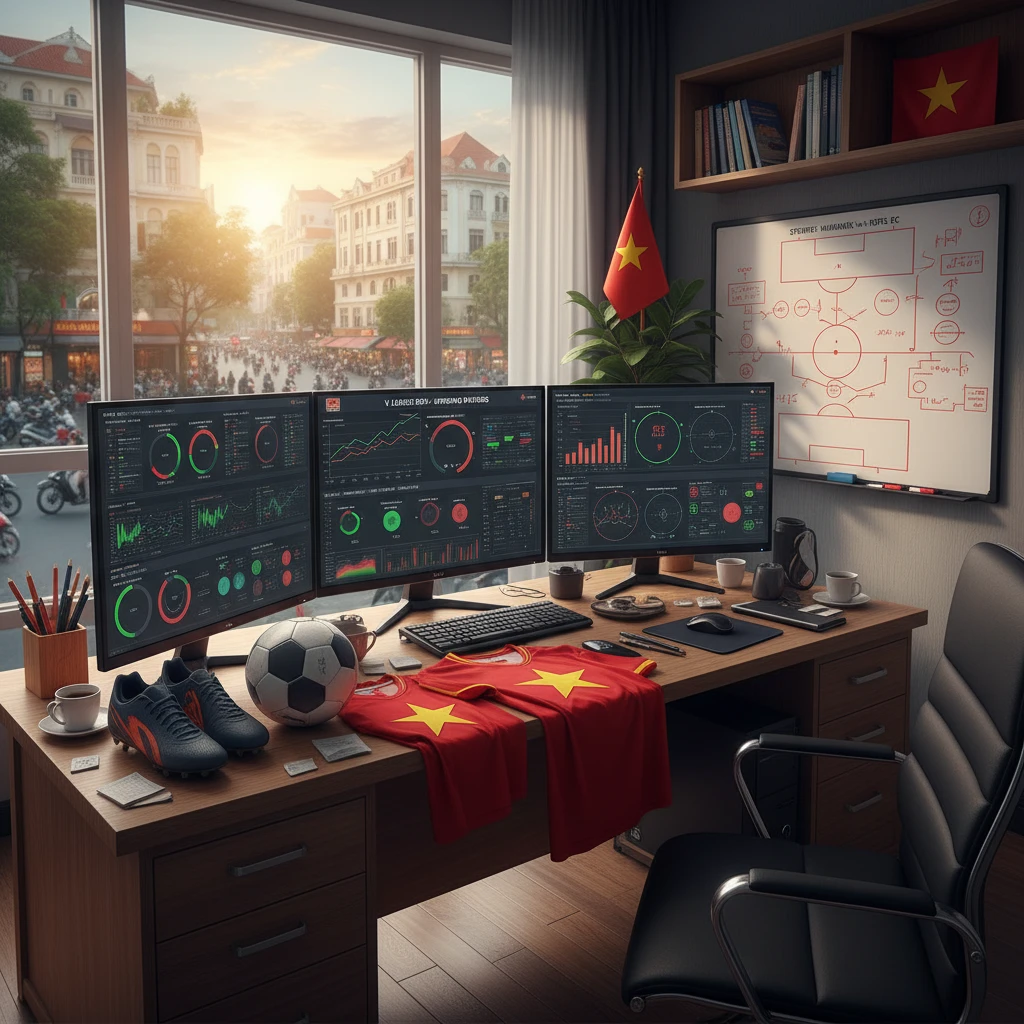 Hình ảnh không gian làm việc với biểu đồ thống kê bóng đá tại Việt Nam