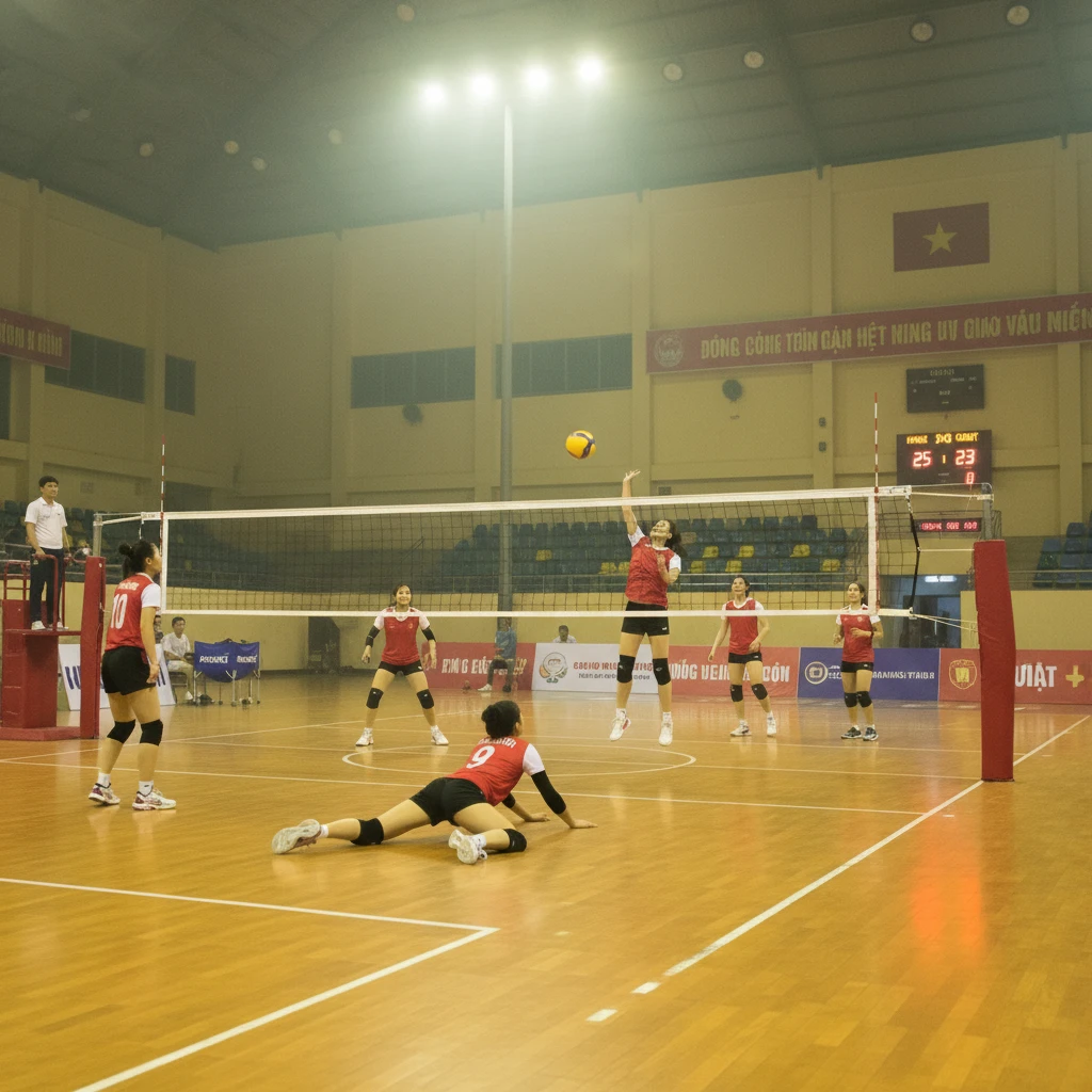 Hình ảnh một sân bóng chuyền nữ ở Việt Nam