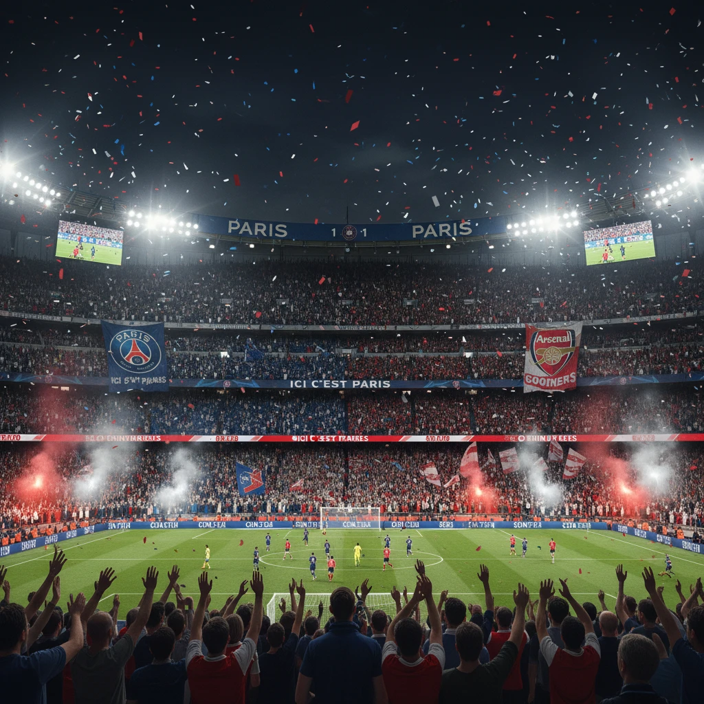 Hình ảnh sân vận động đông đúc cho trận đấu PSG vs Arsenal