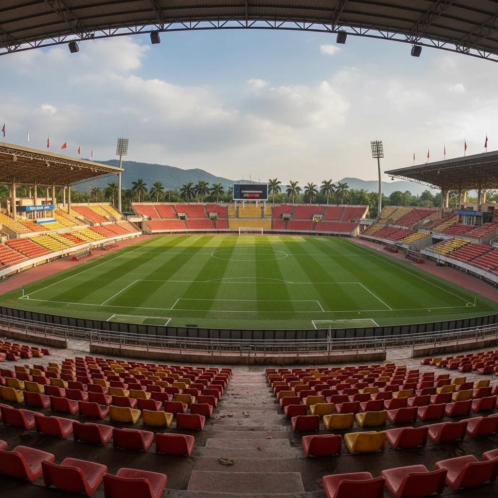Hình ảnh sân vận động trước trận đấu bóng đá tại Việt Nam