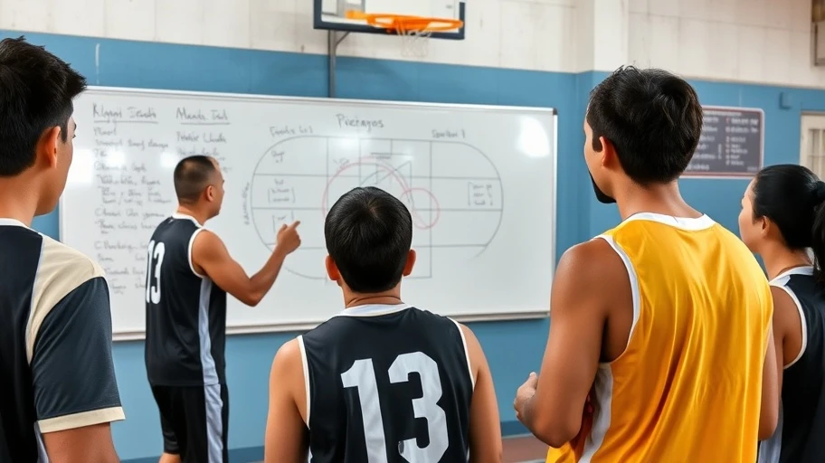 Huấn luyện viên giải thích chiến thuật trên bảng