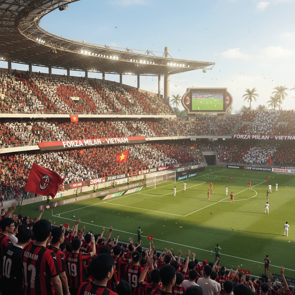 Sân vận động bóng đá AC Milan với khán đài đông đúc