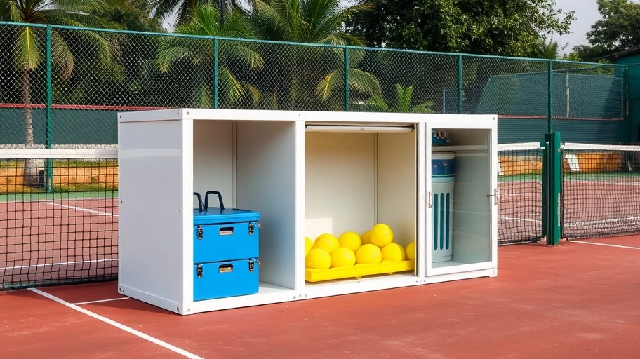 Tennis cube storage solution on a court