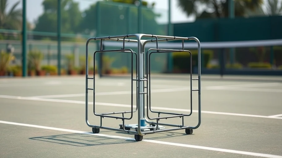 Tennis cube training device on a court