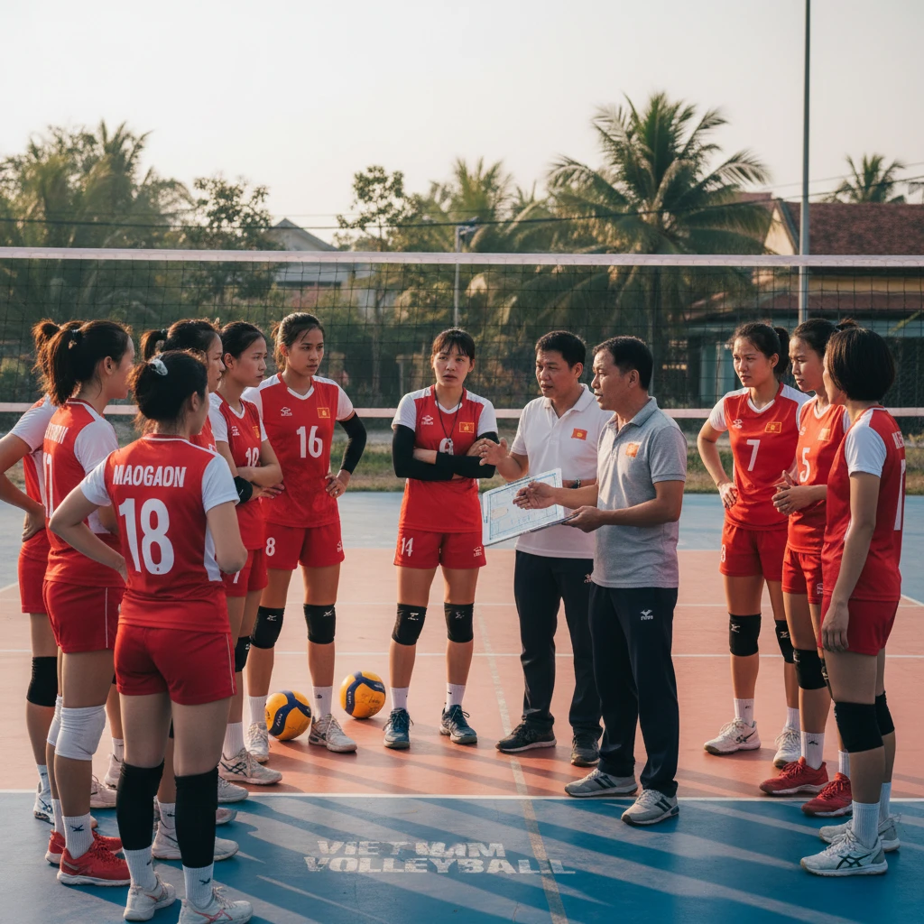 Thảo luận chiến thuật của đội bóng chuyền