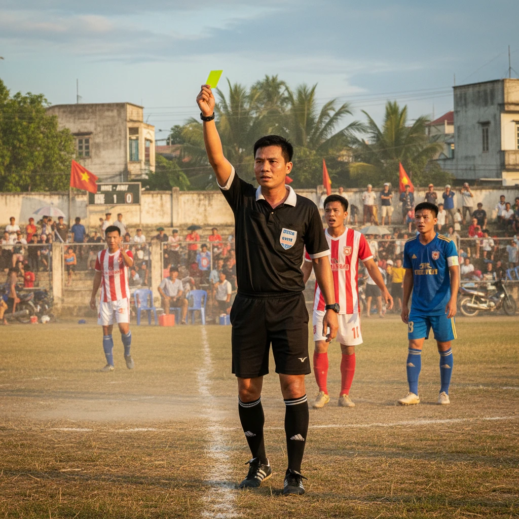 Trọng tài với thẻ vàng trên sân