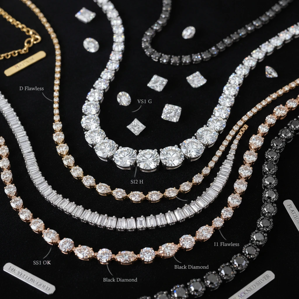 Vật liệu dây chuyền tennis kim cương